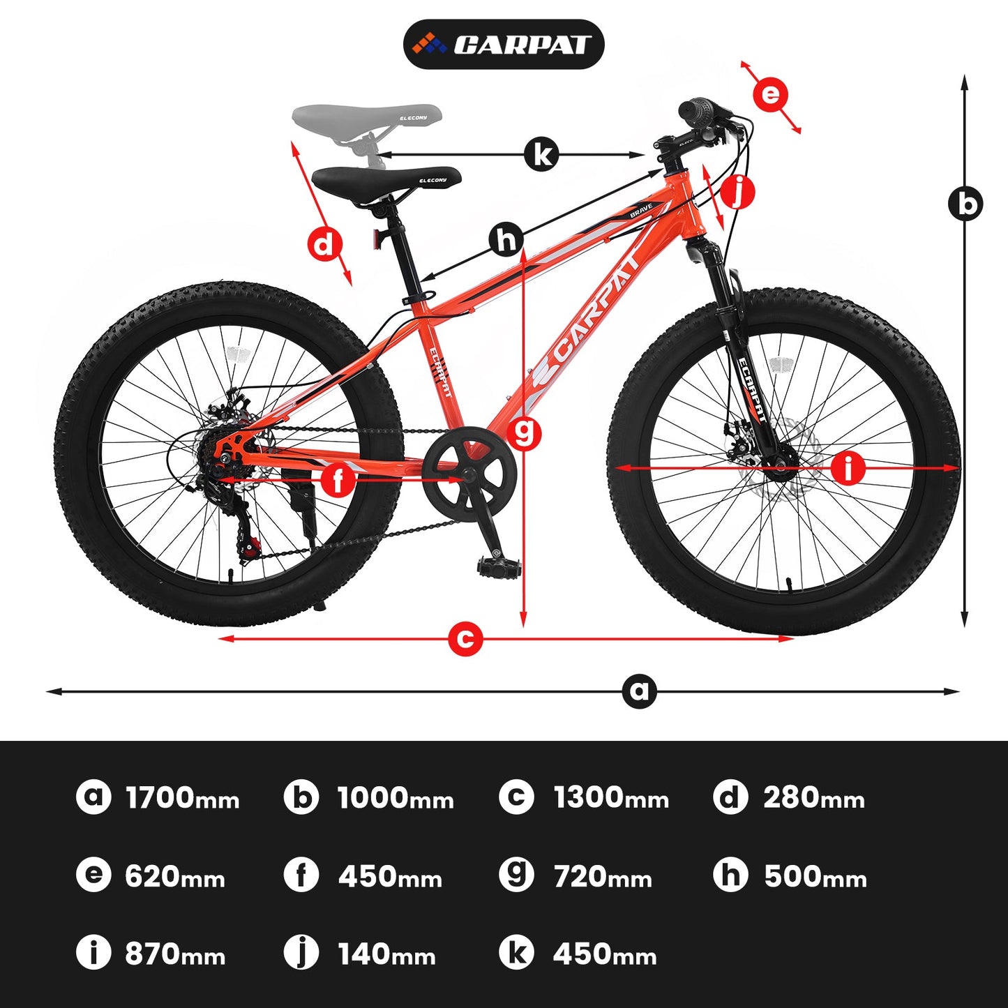 NEW S24109 Elecony 24 Inch Fat Tire Bike Adult/Youth Full Shimano 7 Speeds Mountain Bike, Dual Disc Brake, High-Carbon Steel Frame, Front Suspension, Mountain Trail Bike, Urban Commuter City Bicycle
