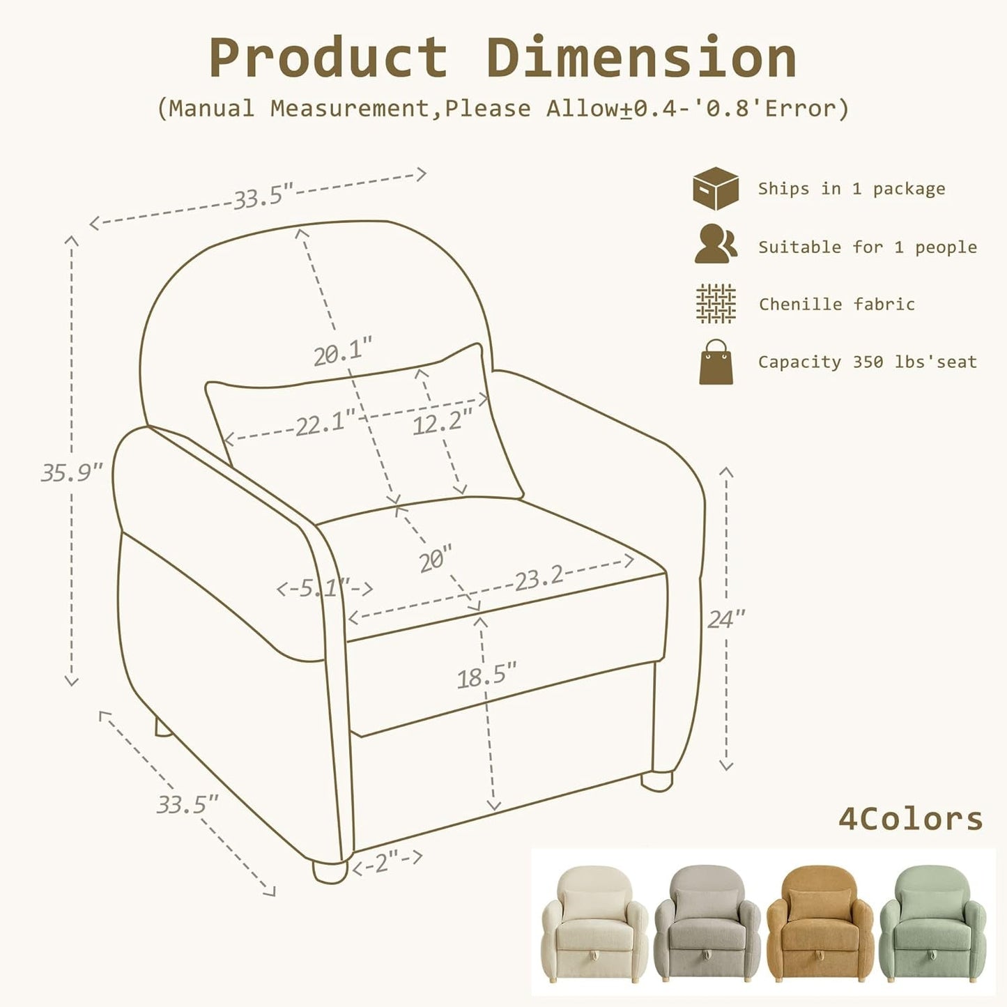 NEW Beige Contemporary Accent Chair With Generous Storage