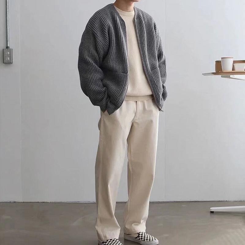 New Men Zip Up Knitted Cardigan Lined Funnel Neck Jumper Sweater Pockets Coat All Seasons Comfortable Soft Long Sleeve