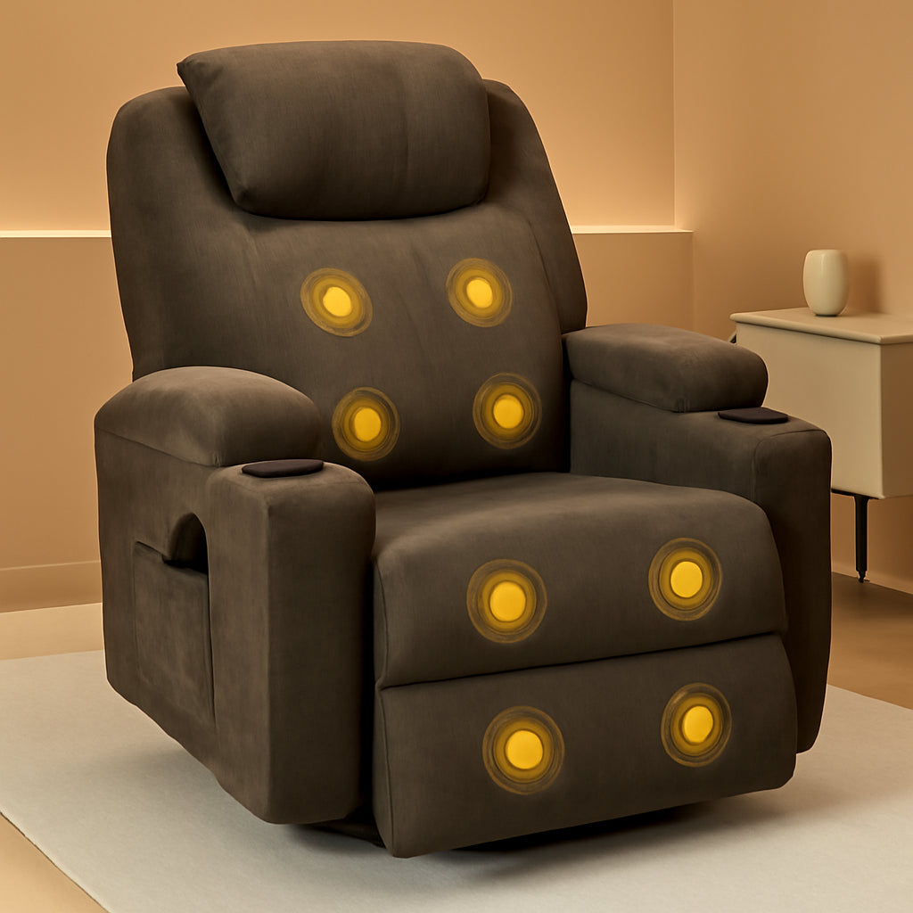 NEW Brown Fabric Recliner Chair With 360 Swivel Massage