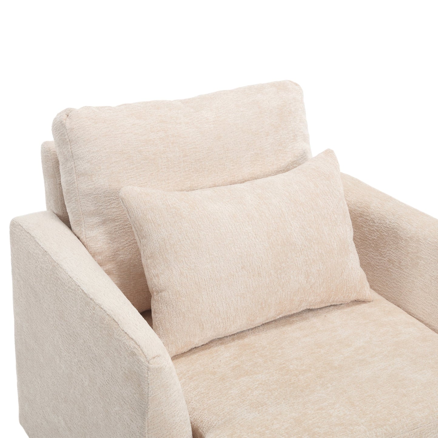 NEW Modern Accent Lounge Chair with Tufted Club Design, Beige Chenille Upholstery, Solid Wood Frame for Living Room and Bedroom