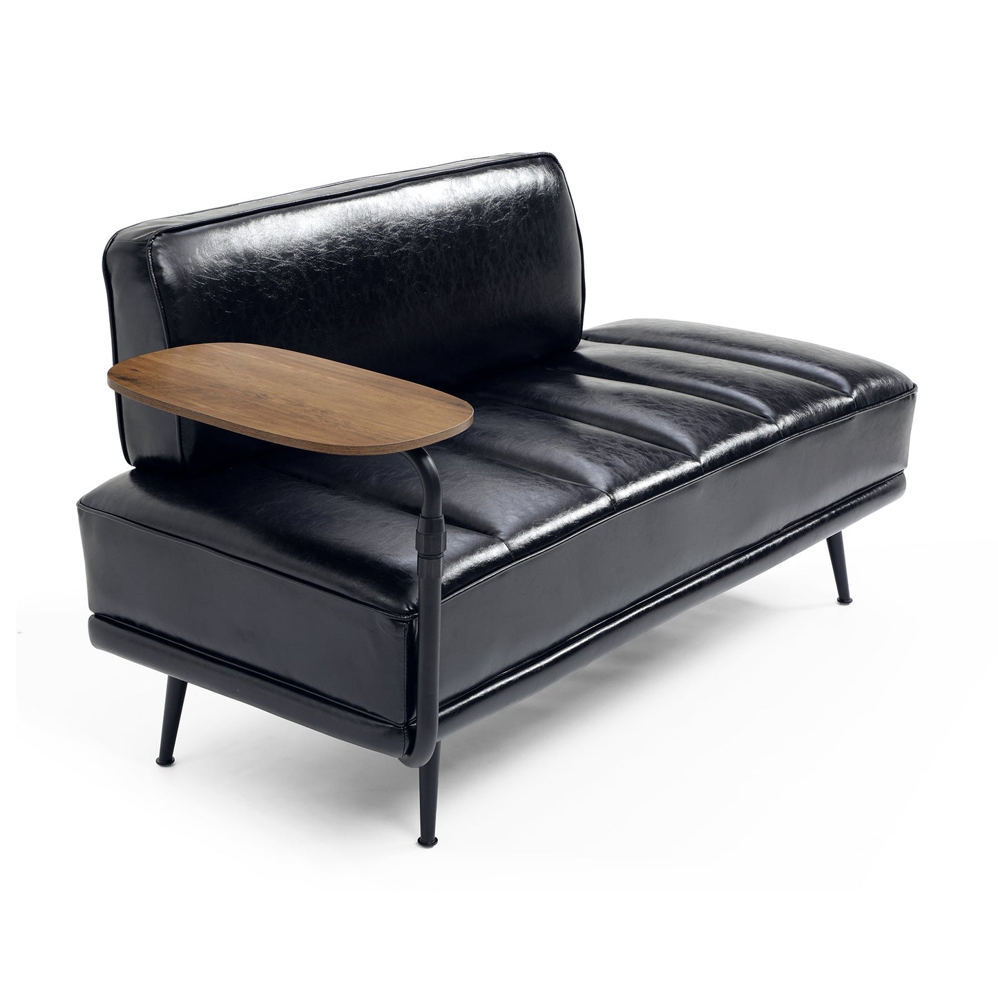 NEW 55' Modern Upholstered Black Faux Leather Bench