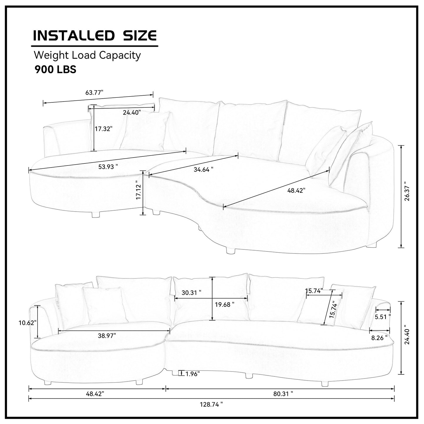 NEW 128.74 Inch Modern Brown Sectional Curved Leathaire Upholstered 5-Seat Sofa Couch