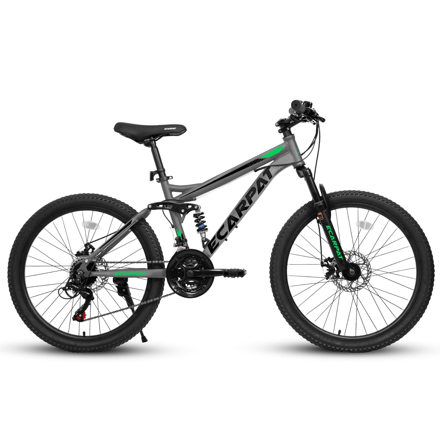 NEW A2460 24 Inch Mountain Bike with Full Suspension, 21 Speed Shifter Lever with Gear Indicator, High Carbon Steel Frame, Mechanical Disc Brakes, Unisex for Men/Women/ Adults, Ideal for Trails.