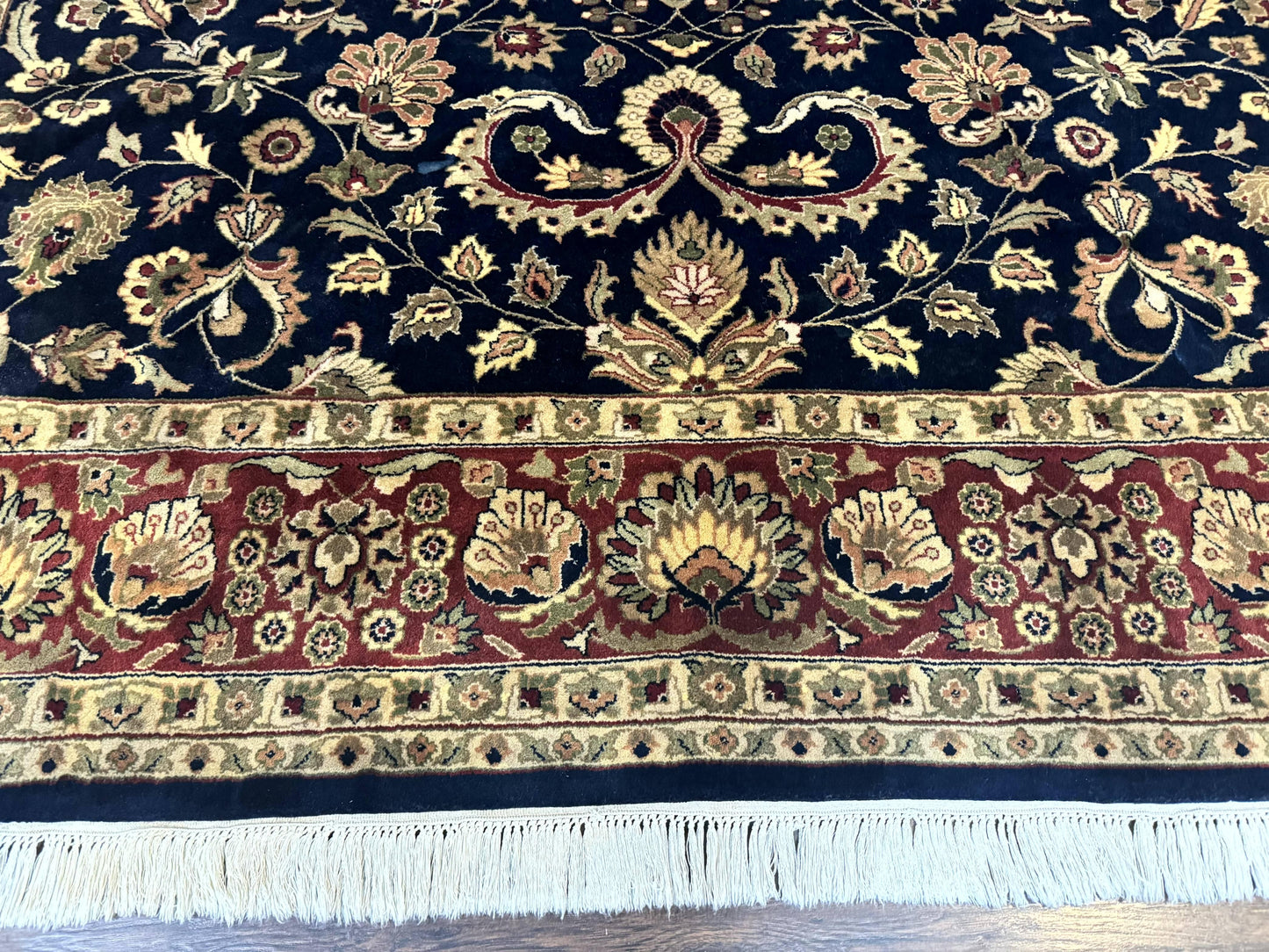 USED Indo Persian Rug 8x10, Navy Blue and Red, Floral Allover, Hand Knotted Vintage Wool Carpet, Indo Sarouk