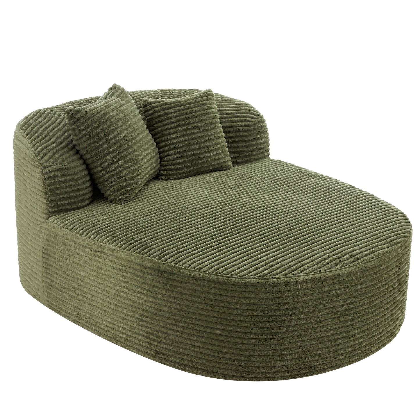 NEW Modern Green Corduroy Chaise Lounge Sofa Bed Boneless Couch with Two Supportive Pillows