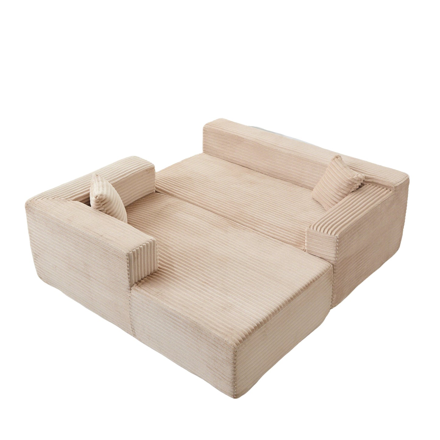 NEW Compression Sectional Couch with Comfy Chaise, Boneless L Shape Sofa with Deep Seat, Minimalist Modular Couches Sleeper for Living Room Bedroom Apartment Lounge,corduroy,Beige