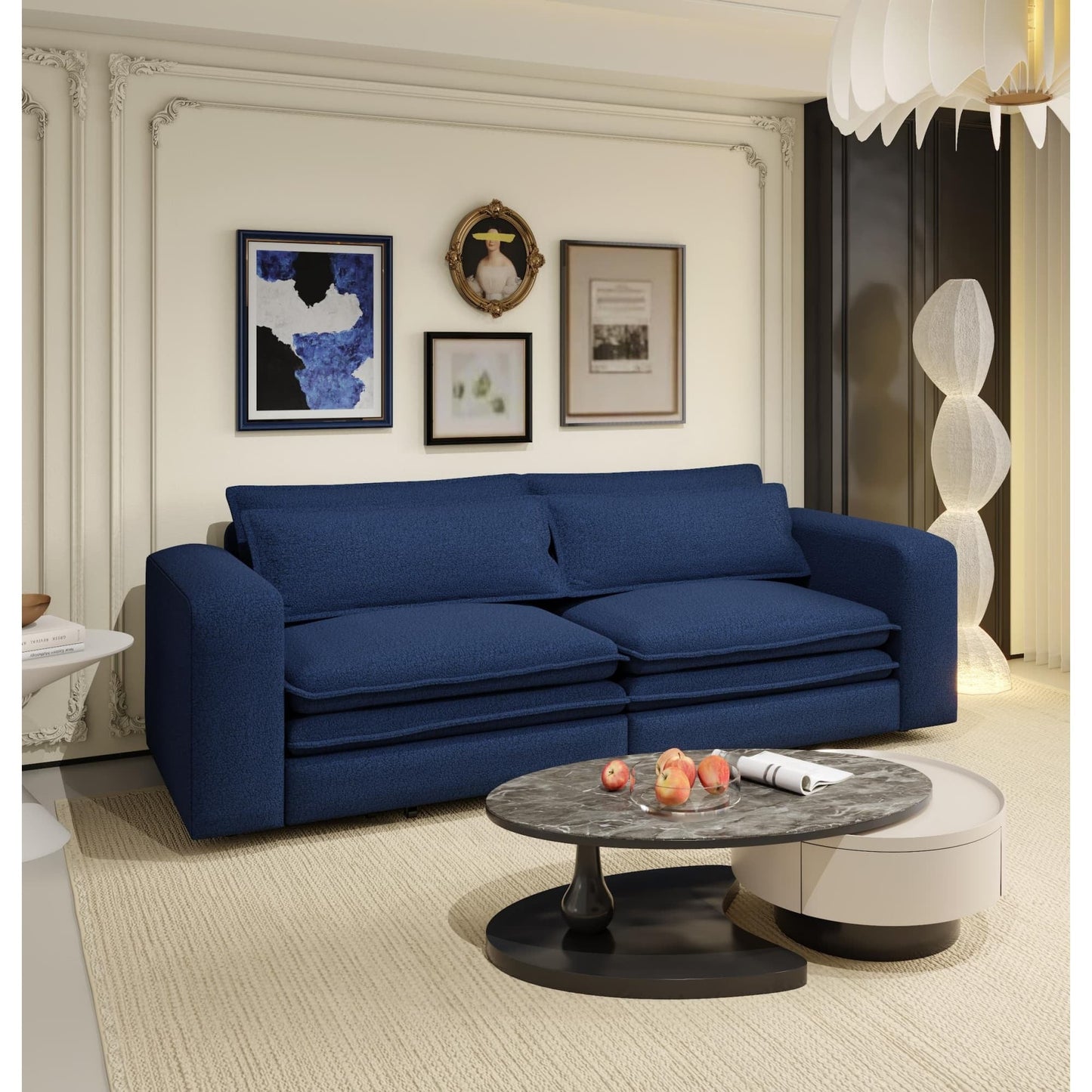 NEW 93' King Size Sleeper Sofa Bed, Pull Out Sofa Bed, 3 in 1 Convertible Sleeper Sofa, Chaise Lounge,3 Seat Teddy Couch with 2 Lumbar Pillows for Living Room, Apartment, Office, Studies,Blue