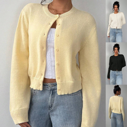 New Chic Long Sleeved Knitted Cardigan Fashion Slim Solid Color Short Sweater For Women Clothing