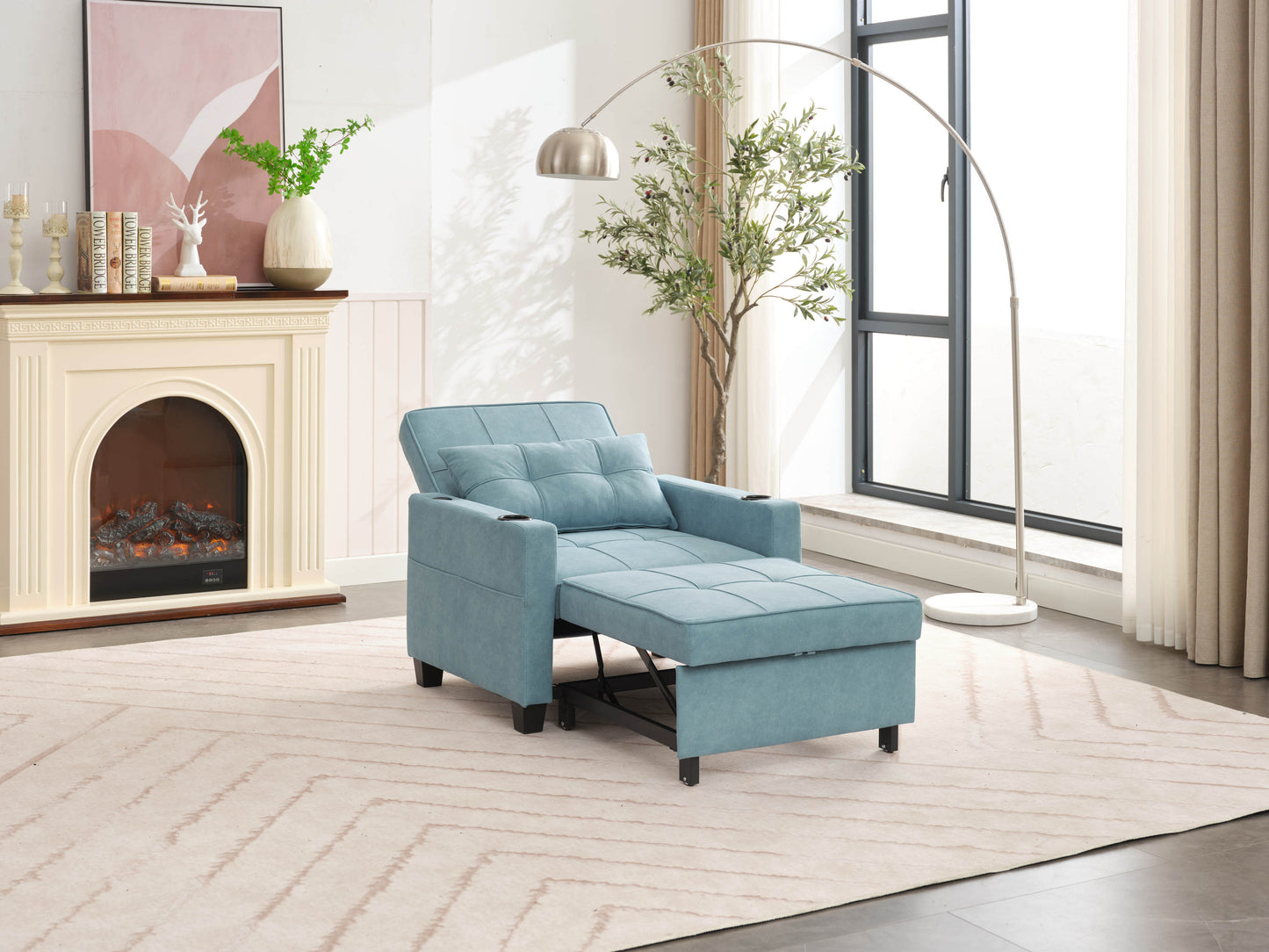 NEW Green Scratch Cloth Futon Chair Bed Convertible 3-in-1 Pull Out Sleeper Bed with USB Port