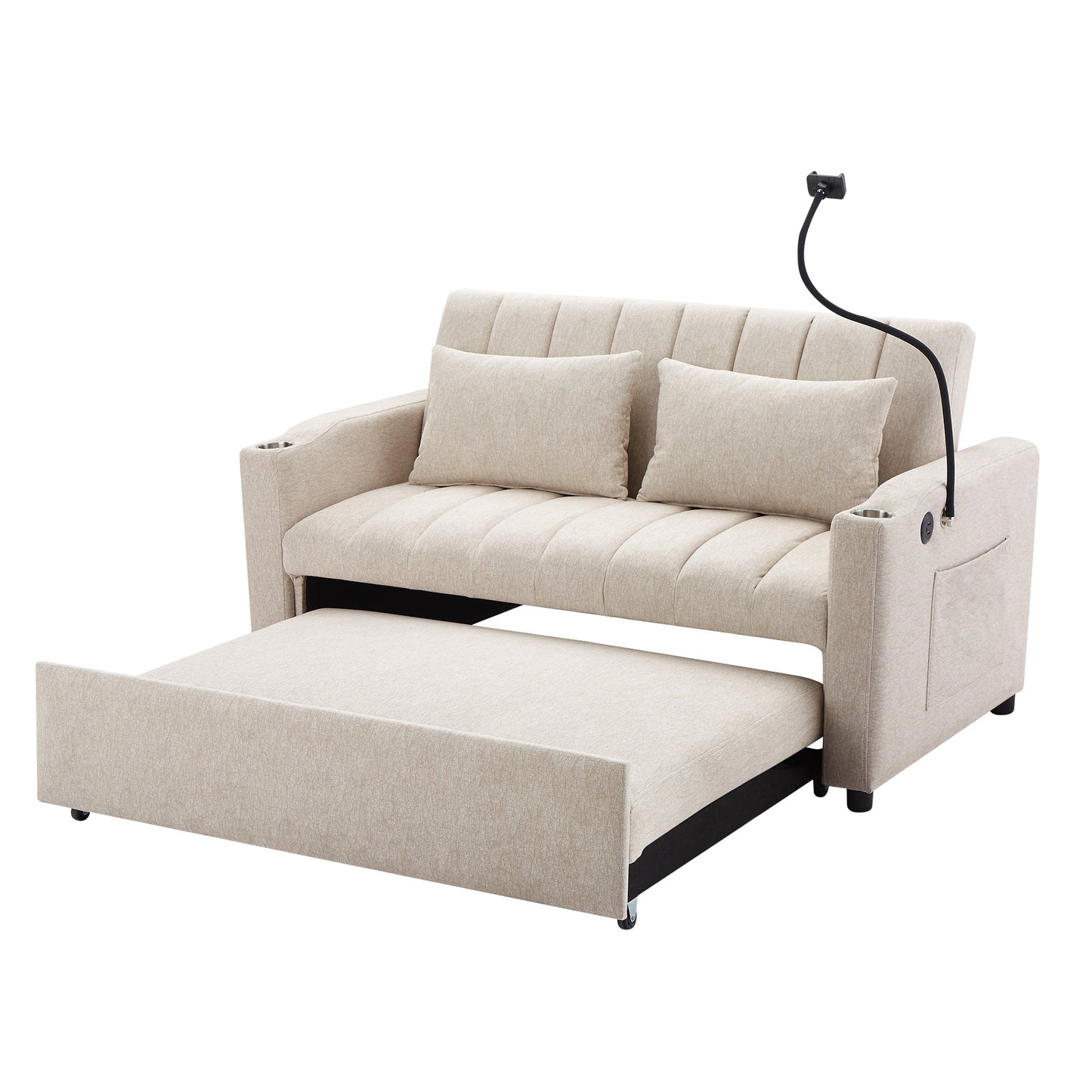 NEW Beige Bella Fabric Convertible Sofa Bed Loveseat