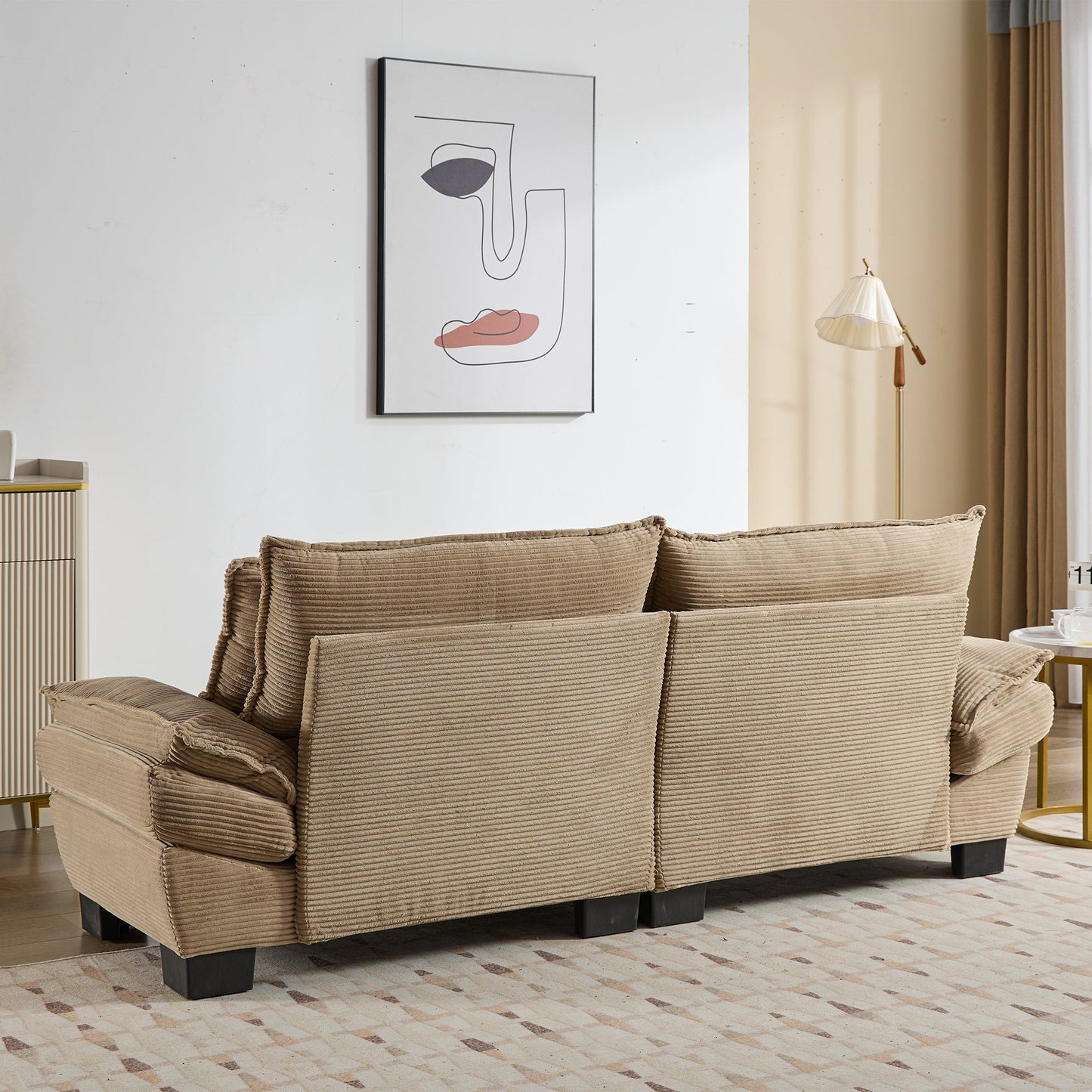 NEW Khaki Corduroy Sofa Sleeper Couch Loveseat with Pillows Comfy Upholstered Deep Seating