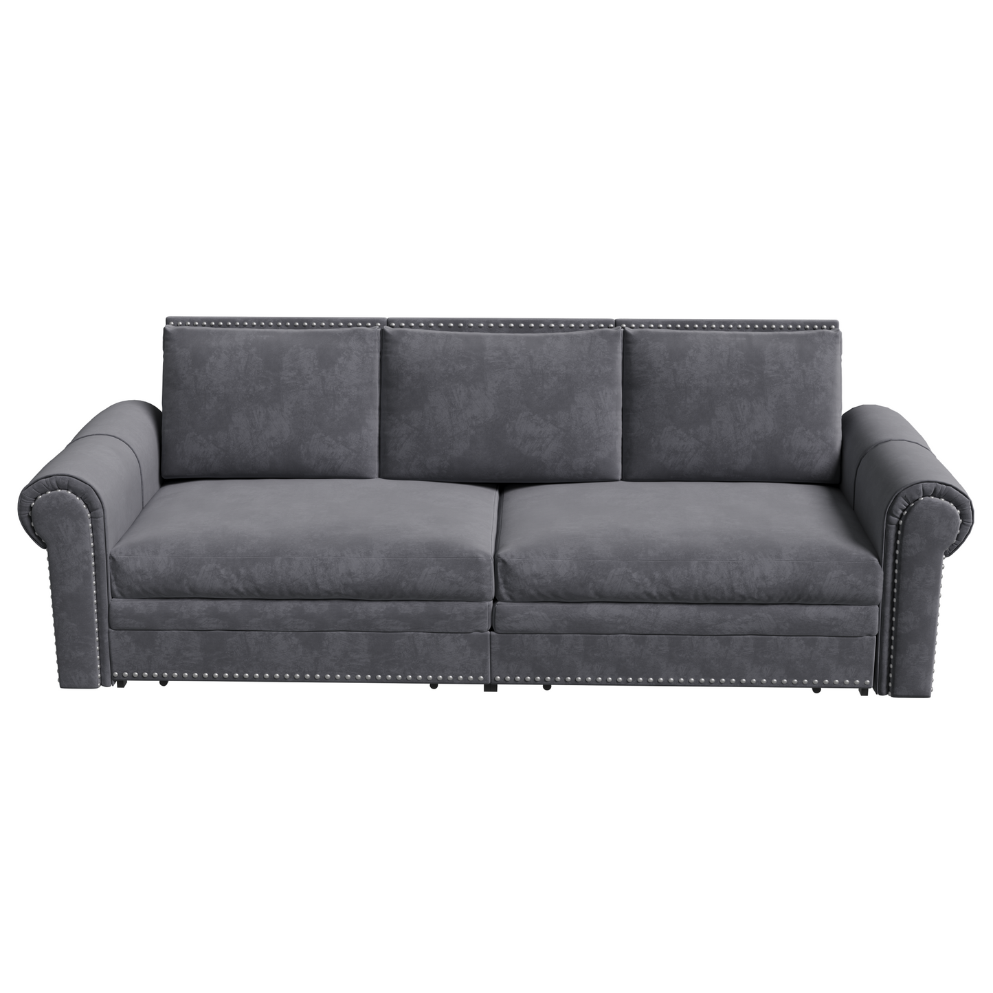 NEW 93.7' King Chesterfield Pull Out Couch Bed 3-in-1 Velvet Convertible Sleeper Sofa with Nailhead Trim & Rolled Arm