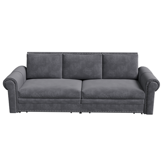 NEW 93.7' King Chesterfield Pull Out Couch Bed 3-in-1 Velvet Convertible Sleeper Sofa with Nailhead Trim & Rolled Arm