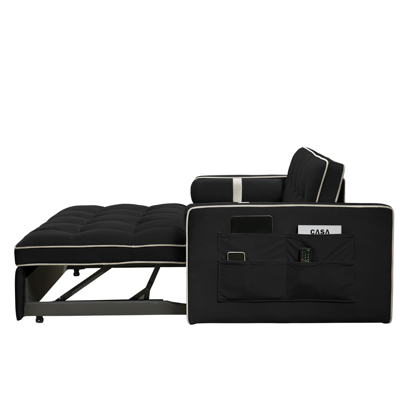 NEW Modern 55.5' Pull Out Sleep Sofa Bed 2 Seater Loveseat Sofa Couch with Side Pockets Adjustable Backrest and Lumbar Pillows