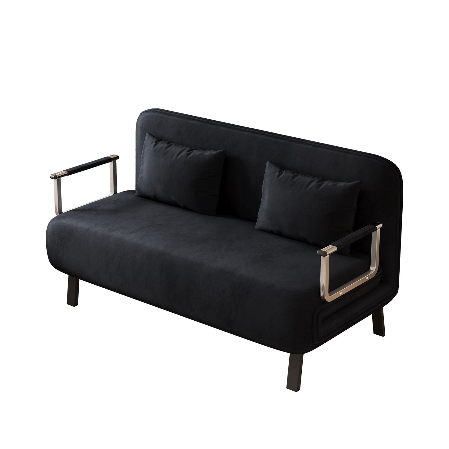 NEW Velvet Black 55″ Convertible Chair Tri-Fold Sofa Bed Leisure Chaise Lounge Couch Sleeper with with Adjustable Backrest Pillow and Sturdy Steel Frame