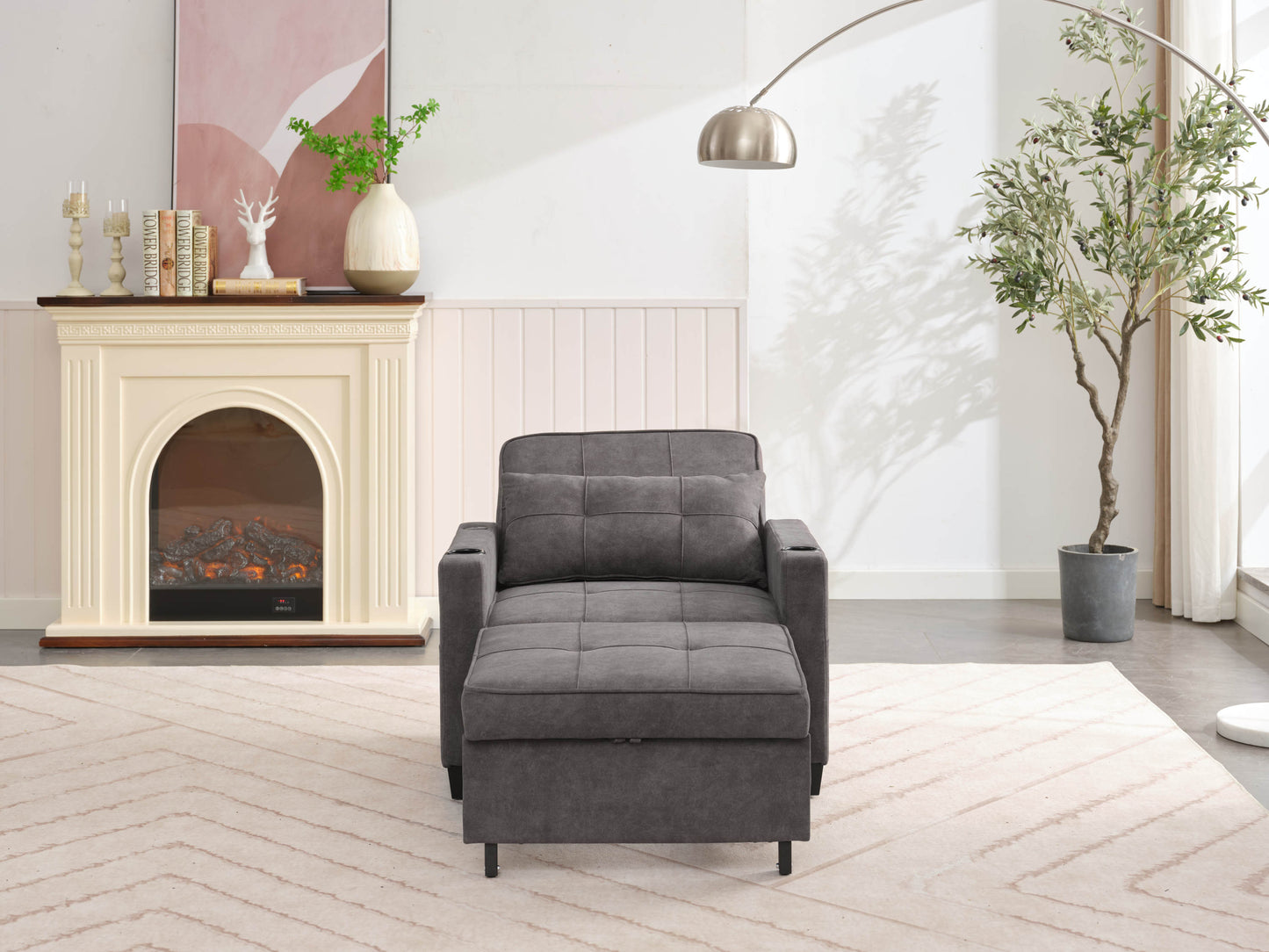 NEW Dark Grey Futon Bed Convertible Chair 3-in-1 Pull Out Sleeper Sofa with USB Ports