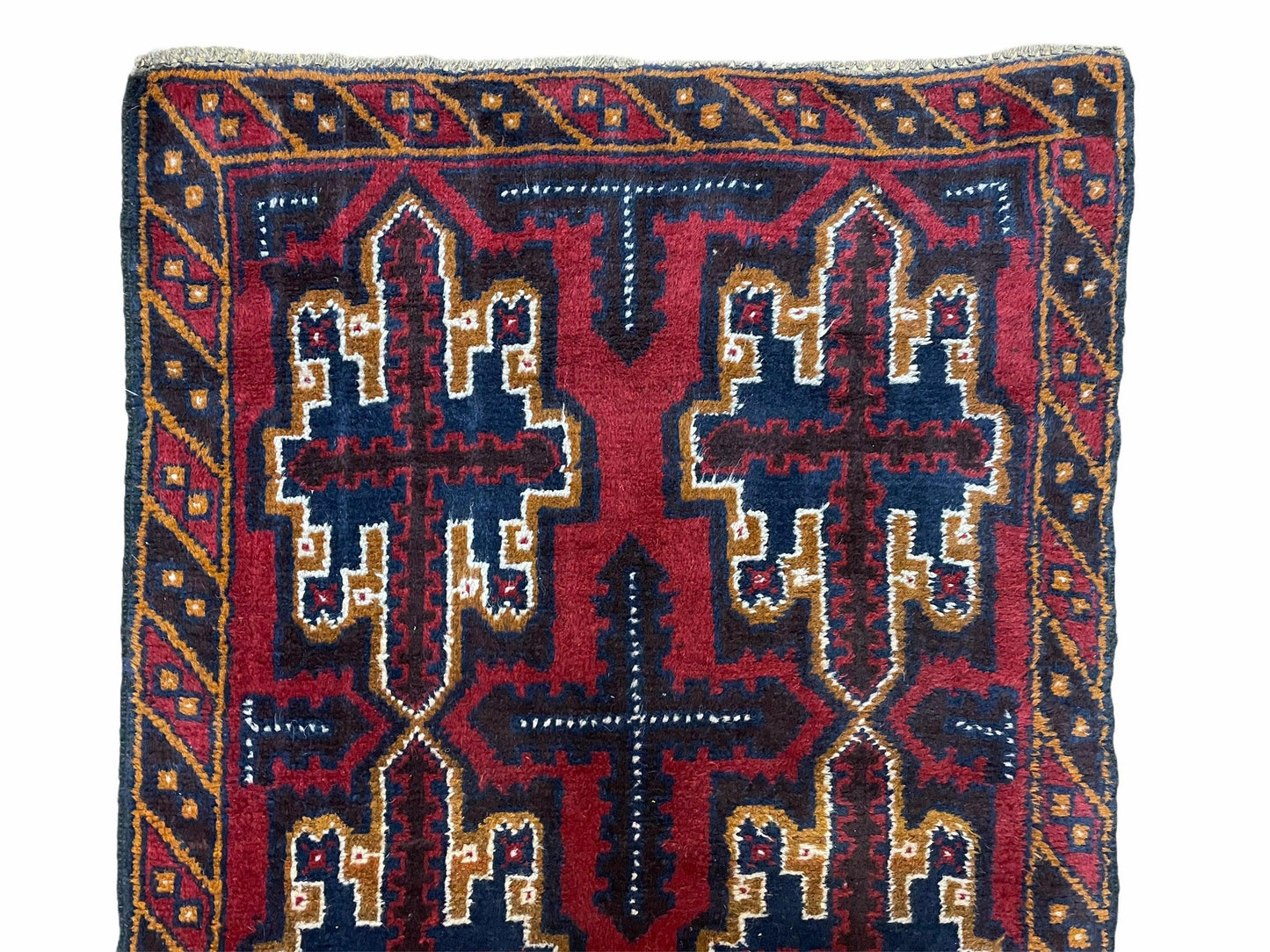 USED 2' 7" X 4' 6" Vintage Handmade Tribal Wool Rug Balouchi Rug Afghan Rug Red Blue
