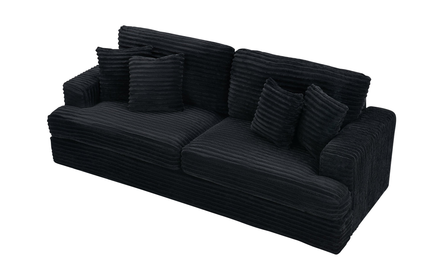 NEW 79.3 'long, corduroy sofa with 4 matching pillows, stylish design spacious and comfortable 3-seater sofa suitable for modern living room, black