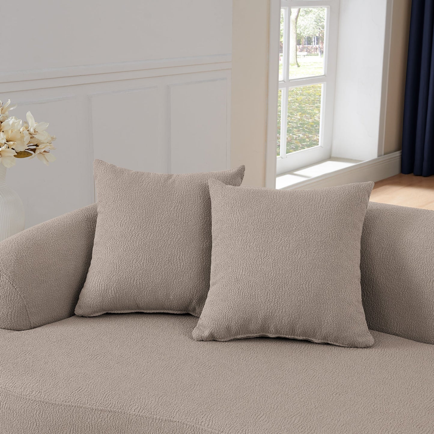 NEW Curved Modular Sectional Sofa in Lamb's Wool Fabric, Modern Minimalist Style, Compressed (No Assembly Required), Comfy for Living Room & Bedroom - Brown