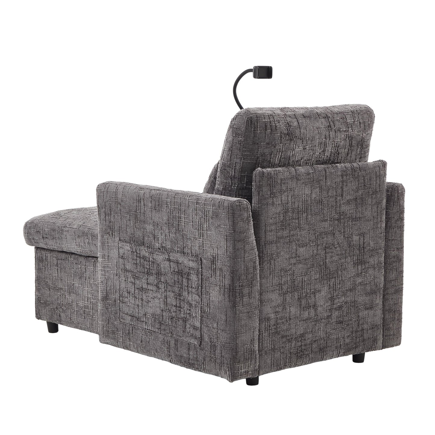 NEW Multifunctional Recliner with Storage Backrest and Cell Phone Bracket in Gray Chenille for Living Room and Bedroom