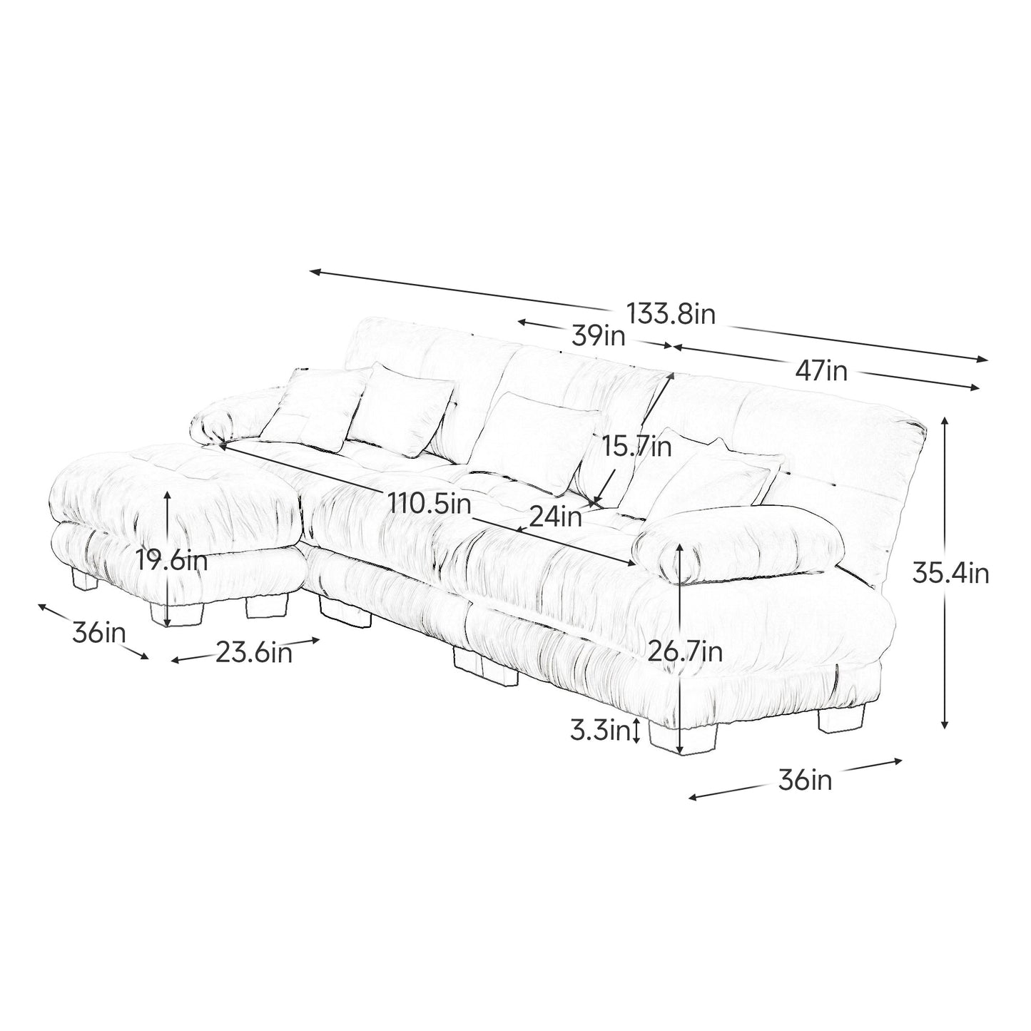 NEW Luxury Oversized L Shaped White Modular Sectional Sofa Cloud Deep Seat Sofa