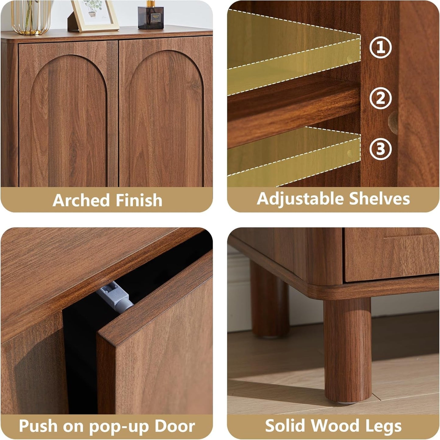 NEW Walnut Modern Sideboard Buffet Cabinet Arched Doors