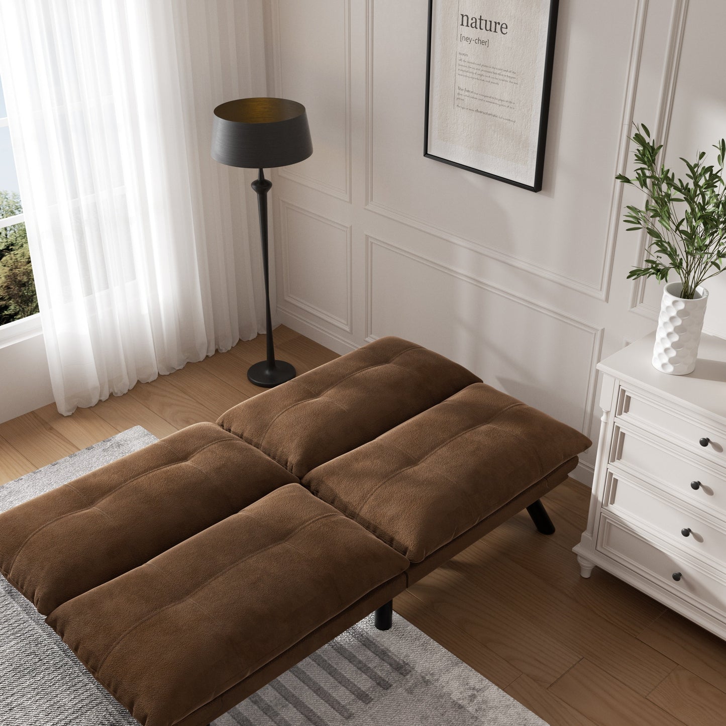 NEW Leatehr Feeling Brown Convertible Folding Modern sofa Bed