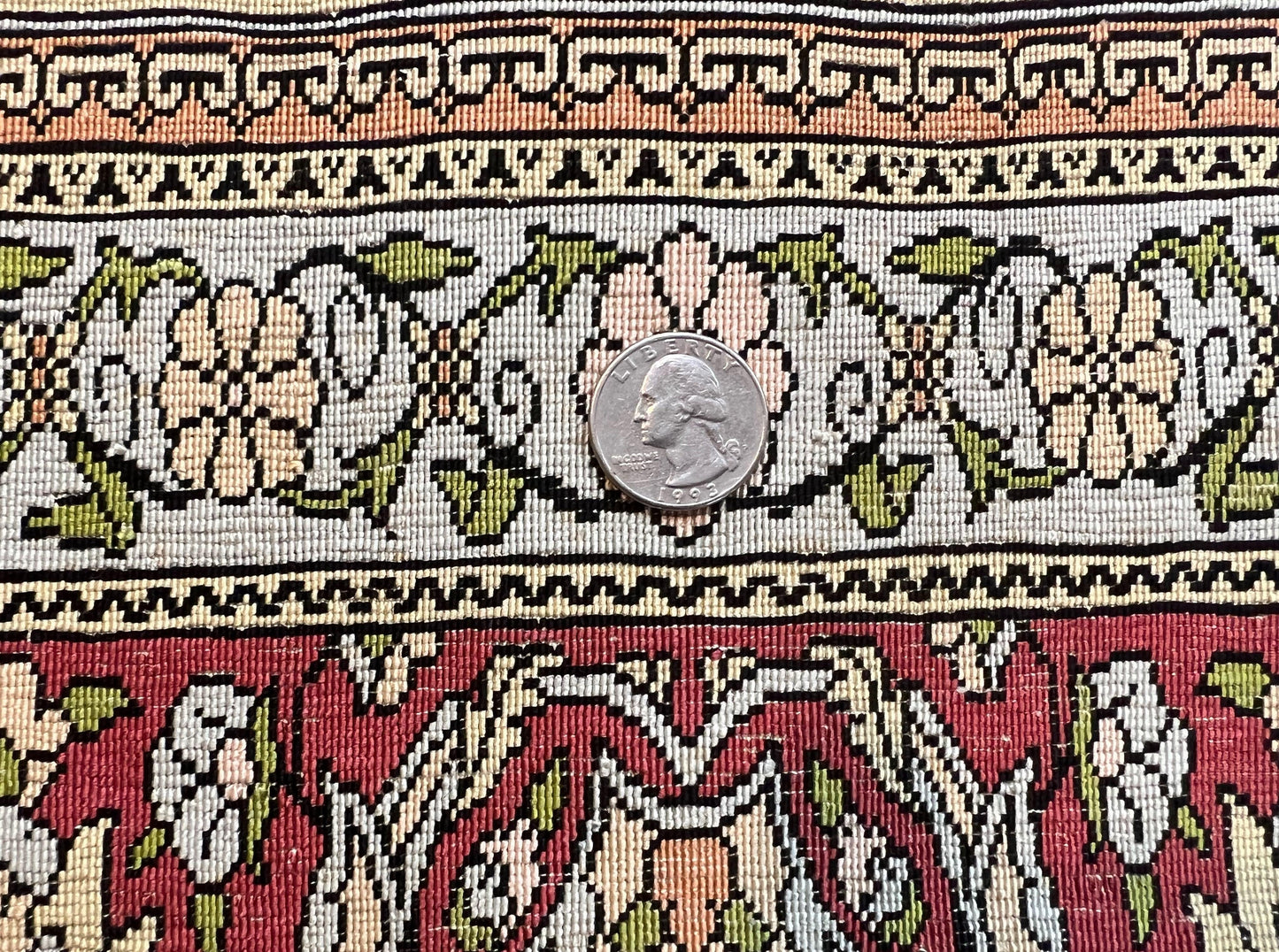 USED Wonderful Silk Turkish Hereke Prayer Rug 2.8 x 4.5, Tree of Life Design, Signature from Master Weaver, Gold and Burgundy, Handmade, 625 KPSI