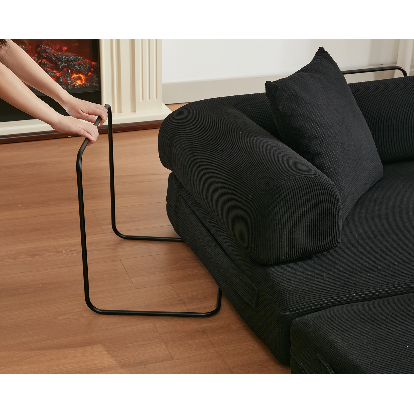 NEW  78.5' Folding Convertible Out Sleeper Sofa Bed,4-in-1 DIY Combination Convertible Sofa,3 seat, Folding  Sofa, King Size , Bedroom,Apartment,Corduroy,Black