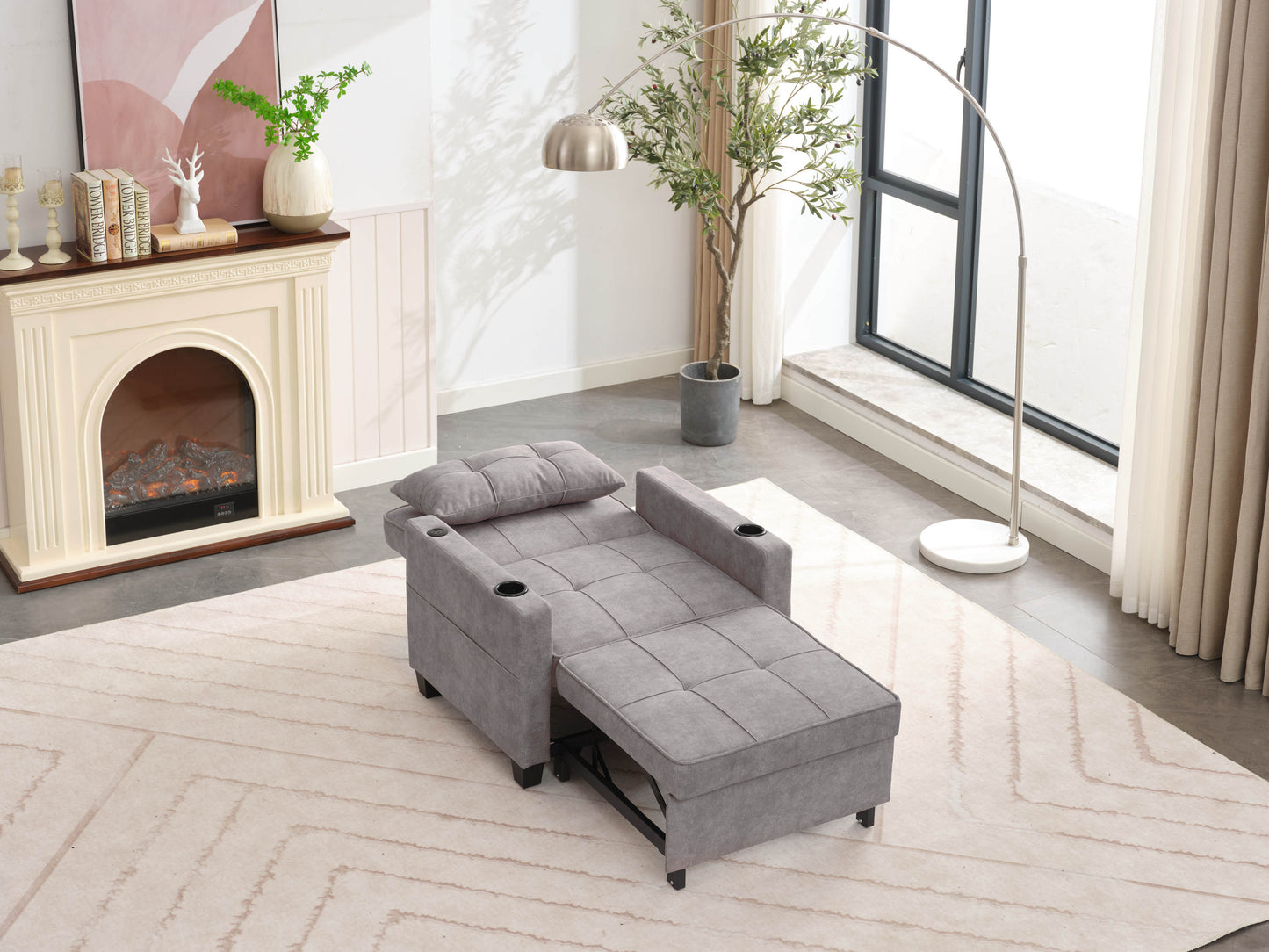 NEW Futon Chair Bed Convertible Chair 3-in-1 Pull Out Sleeper Chair Beds with USB Ports,Wear-resistant and Anti-scratch,  Armchair Bed Sleeper for Living Room (Light Grey Scratch Cloth)