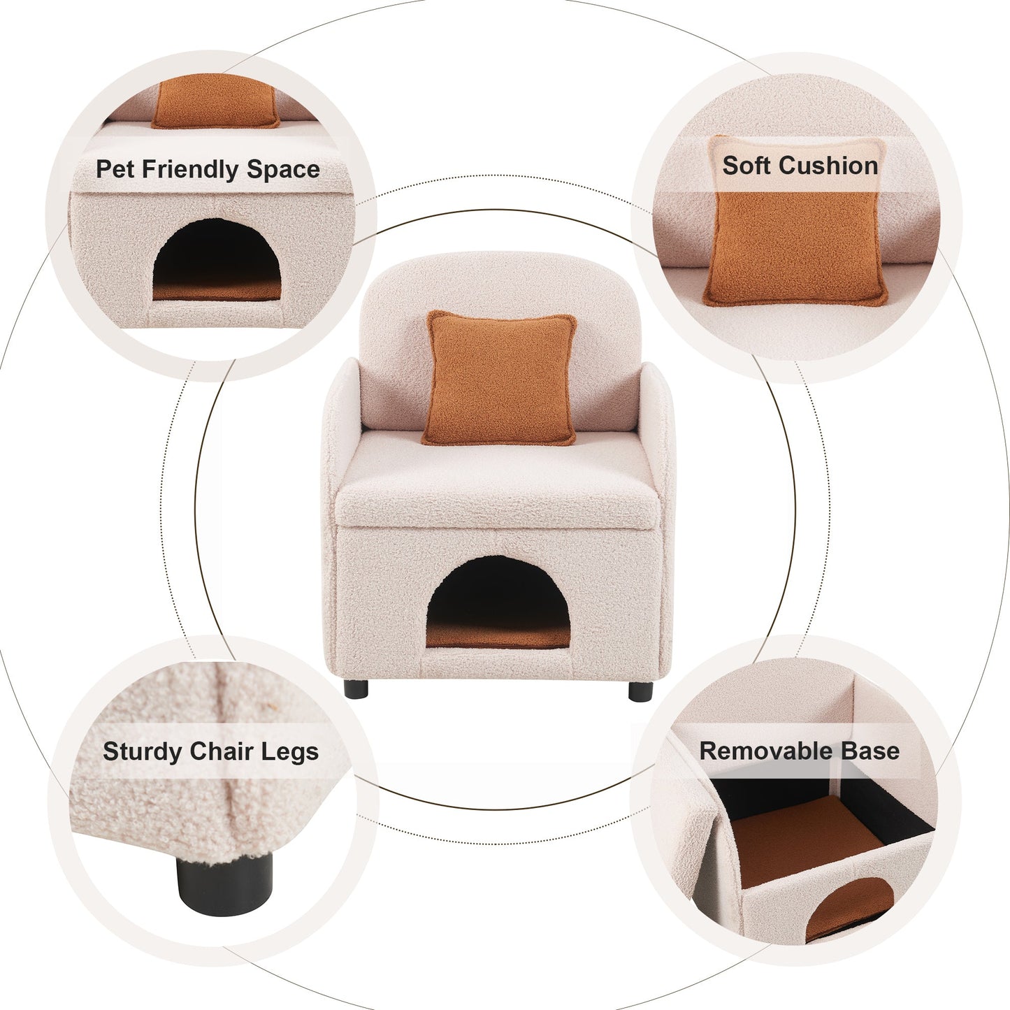 NEW Furniture Style 2 in 1 Pet Friendly  Fluffy Fabric Sherpa Upholstered Leisure Armchair with Lumbar Pillow for Living Room Bedroom Home and Office, Cream White