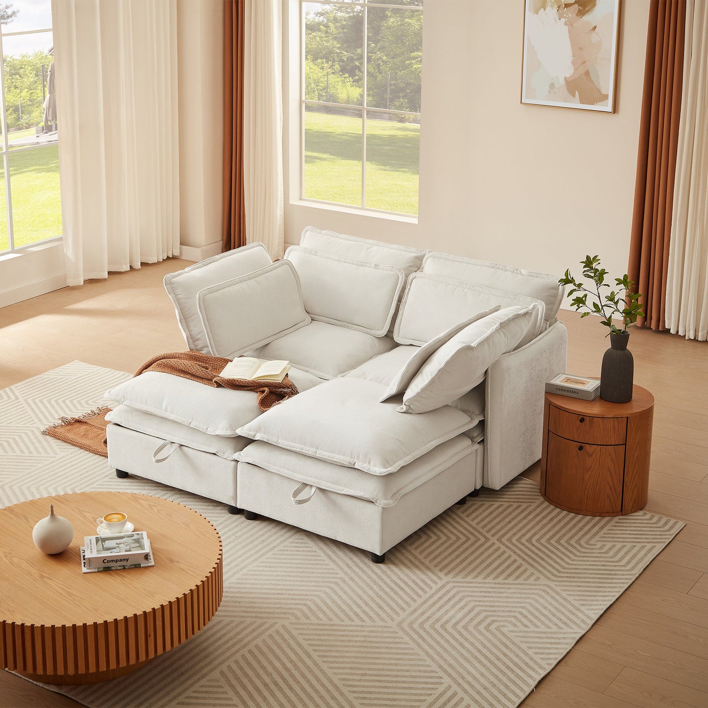 NEW U Style Double-Layer Cushion Four Seater  Modular Sofa with Storage Function