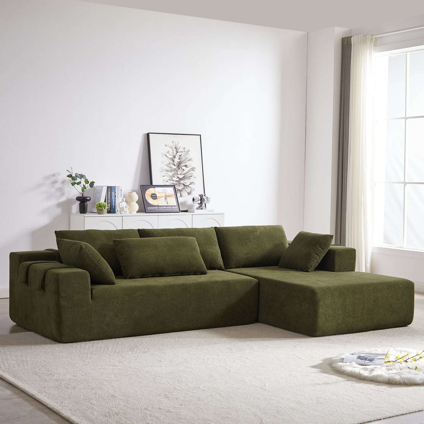 NEW Modern Chenille Upholstered Modular 108' L Shaped Sectional Free Combination Sofa Couch Set (Right Chaise)