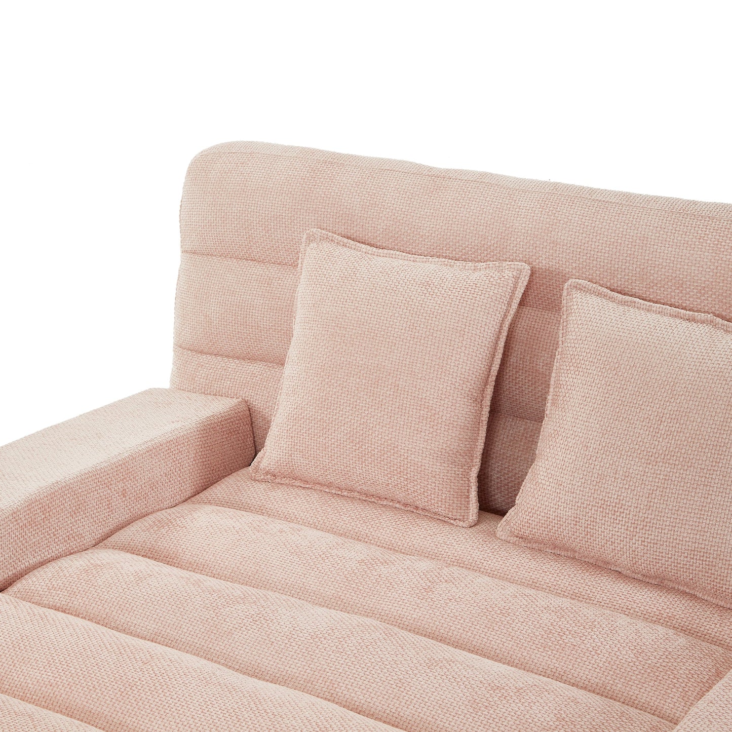 NEW Modern Pink Chenille Upholstered 57.1’ Chaise Lounge Sofa Bed with Adjustable Backrest and LED Light Strip