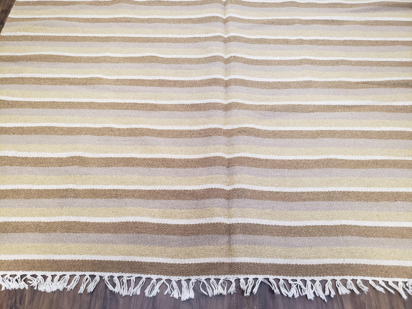 USED New Indian Striped Blanket, Multicolor Earthern Tones Kilim Rug, Wool Handmade South American Style Blanket, Queen Sized Bedspread 5x8 - 6x8