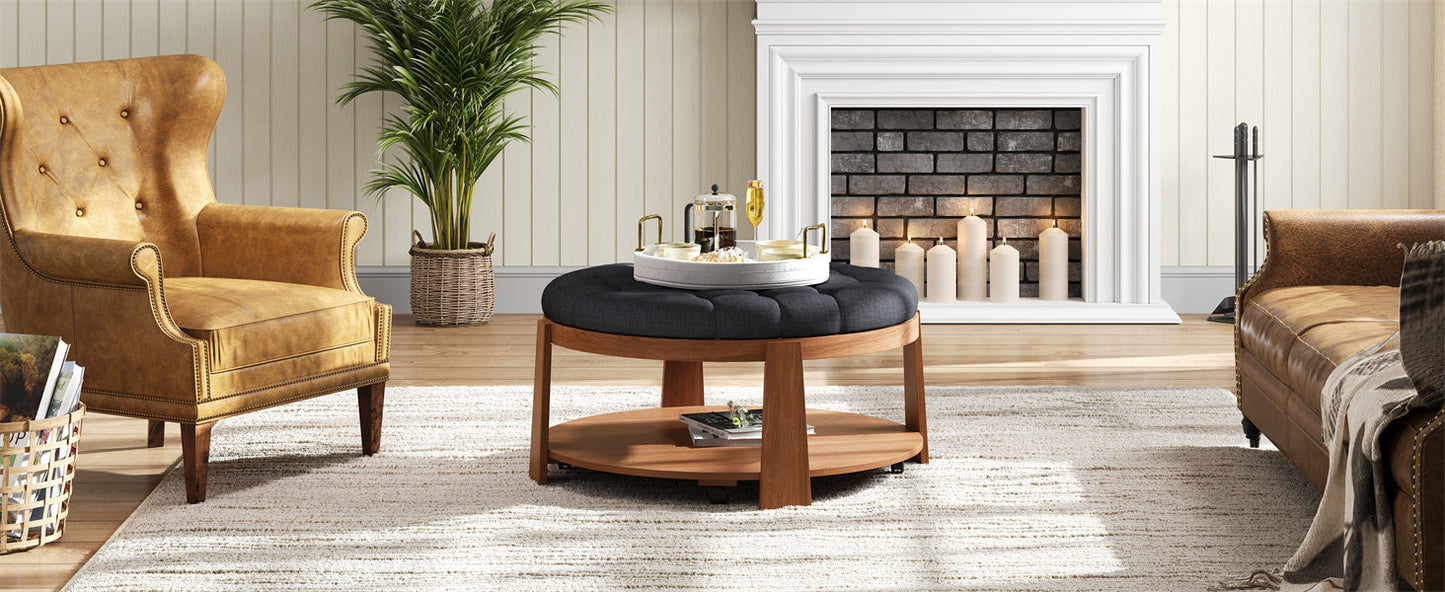 NEW Modern Large Round Ottoman and Coffee Table 2-Tier