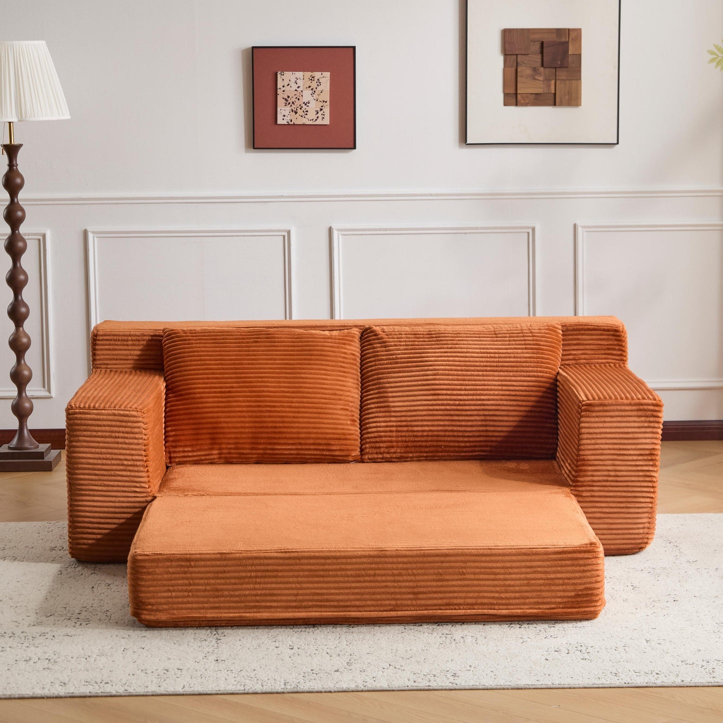NEW Loveseat Sofa, Comfortable Deep Seat Sofa Bed, Modern Small Corduroy Couch for Living Room Bedroom,Reversible Cushion with Pillows,No Assembly Required,Orange