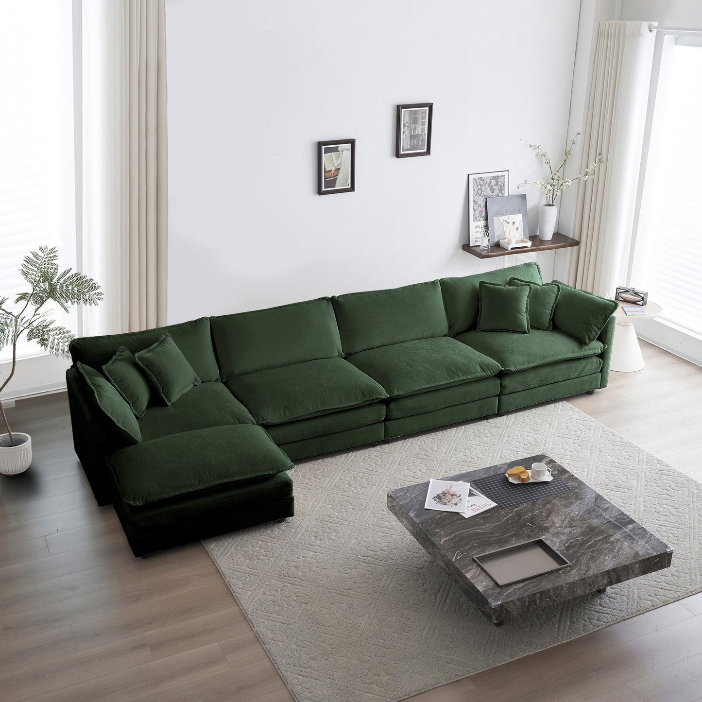 NEW Modular Sectional Sofa for Living Room,U Shaped Couch 5 Seater Convertible Sectional Couch with 1 Ottoman ,Green Chenille