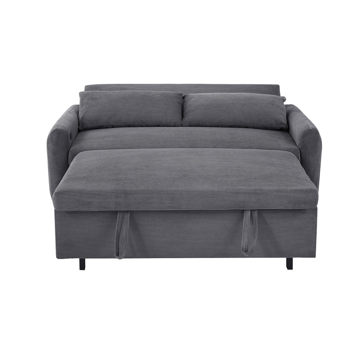 NEW 54.5’ Dark Grey Corduroy Modern Convertible Pull-out Sofa Bed