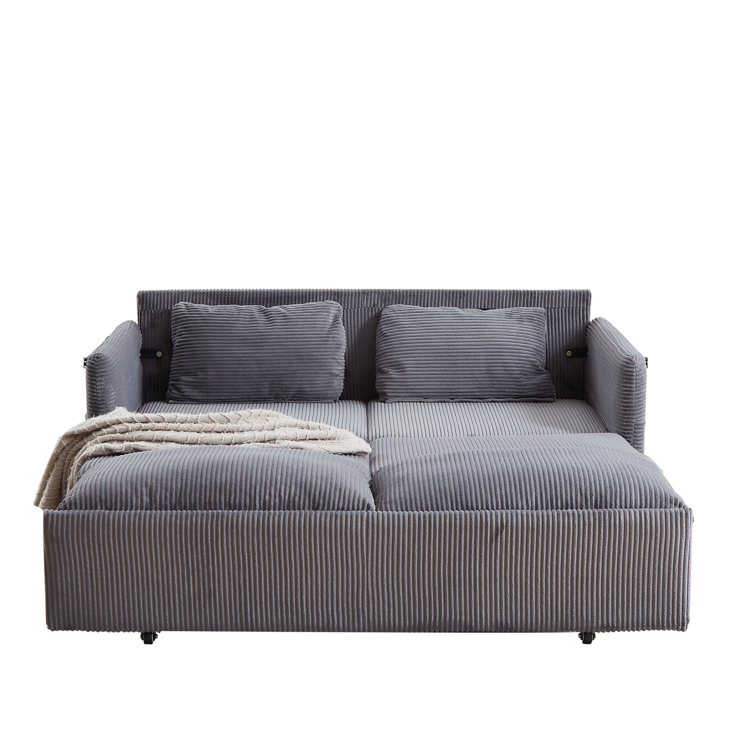 NEW MH'' 3-in-1 Adjustable Sleeper 64.5 Inch Soft Corduroy Convertible Sleeper Sofa Bed with Pullout Bed 2 Pillows and Side Pockets