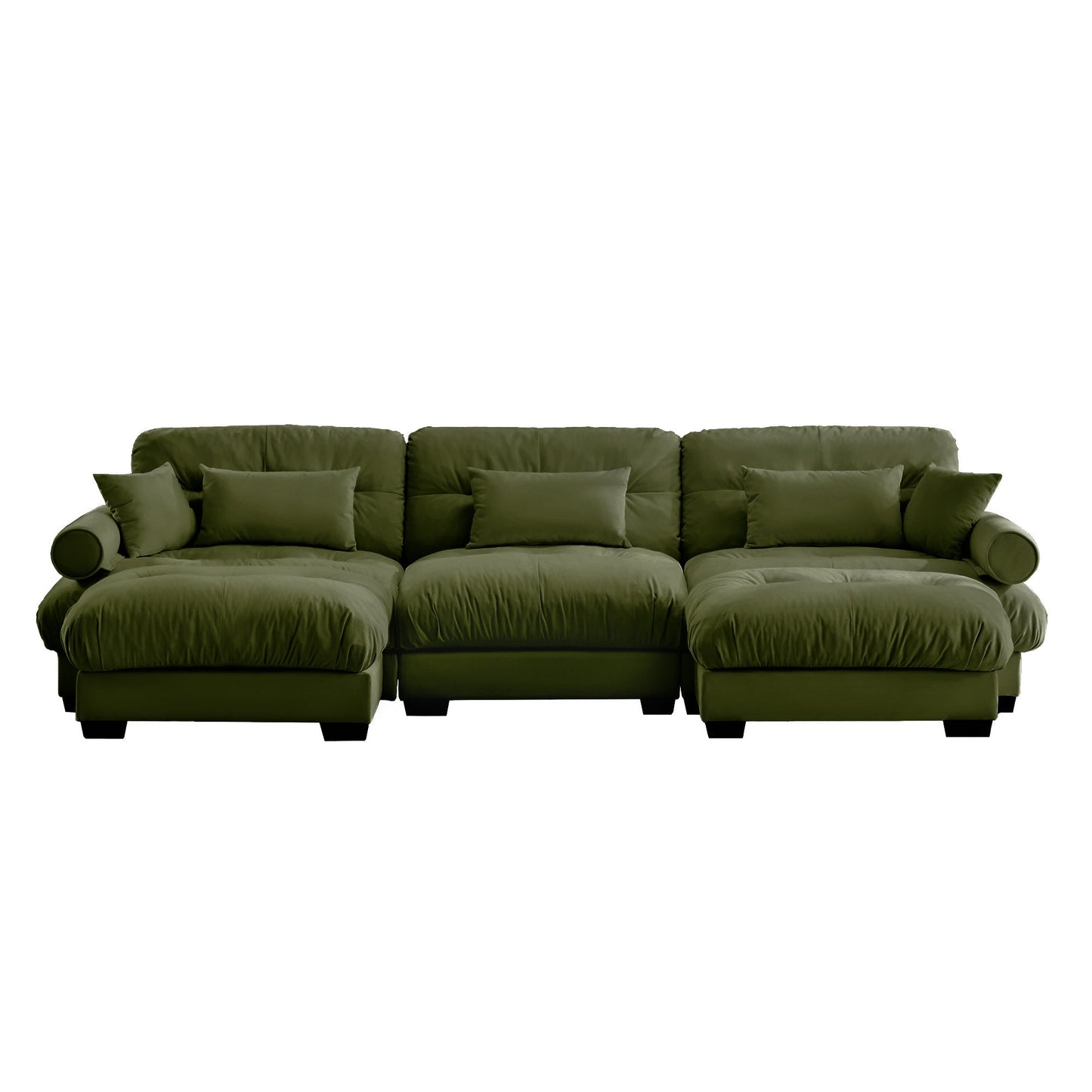 NEW Olive Green Velvet Upholstered U Shape Modular Sectional Sofa Couch with Movable Ottomans
