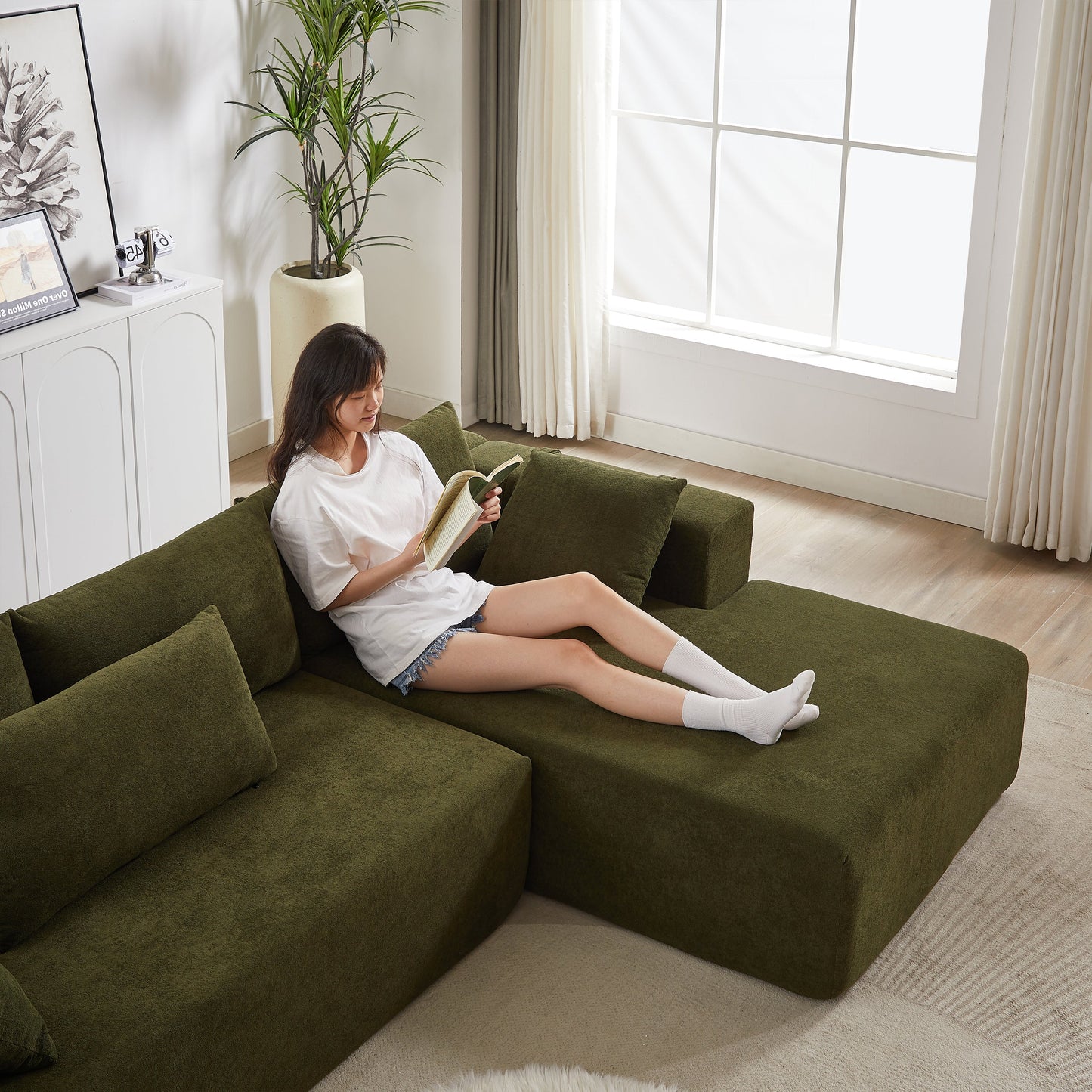 NEW Modern Chenille Upholstered Modular 108' L Shaped Sectional Free Combination Sofa Couch Set (Right Chaise)