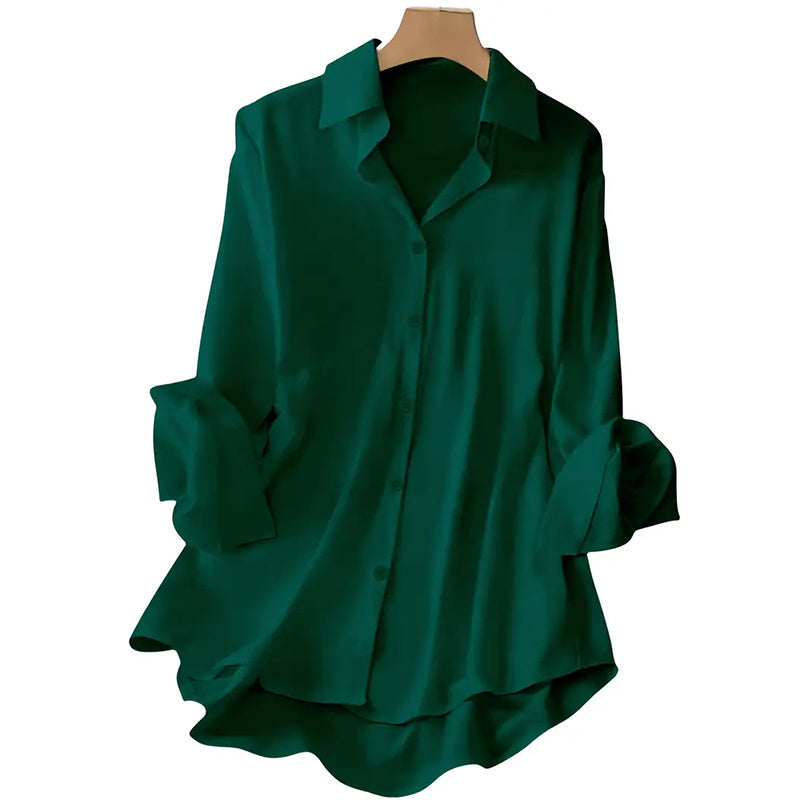 New Plus Size Women's Casual Solid Color Lapel Long Sleeve Shirt Spring Autumn Comfort Full Button Office Blouse