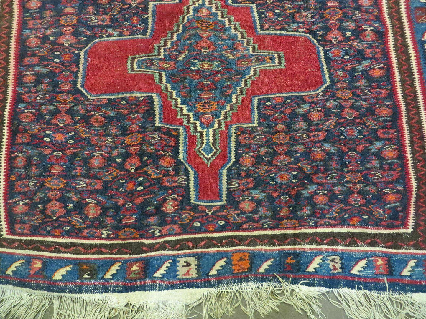 USED 4' X 5' Antique Handmade Turkish Wool Kilim Flat weave Rug Blanket Tribal