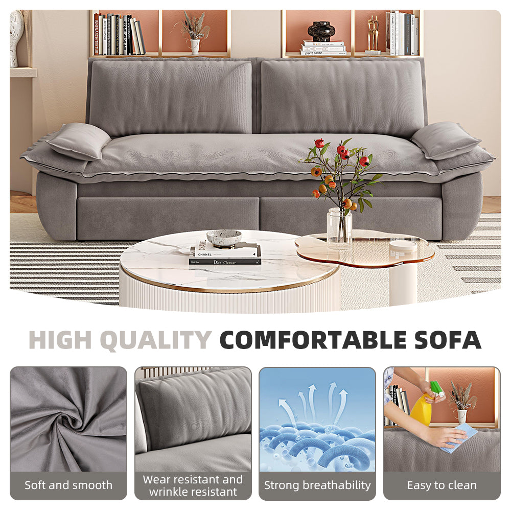 NEW Grey 73.2' Queen Pull Out Sofa Bed 3-in-1 Convertible Sleeper Sofa Multi-Functional Velvet Loveseat Bed