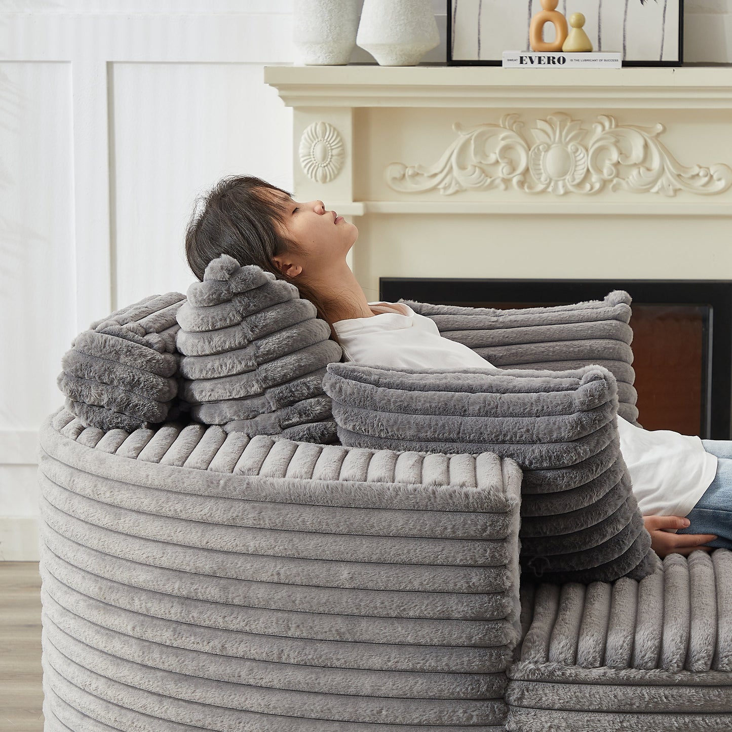 NEW 55''L Corduroy Sponge Single Sofa Fluffy Modern Sleeper Chair