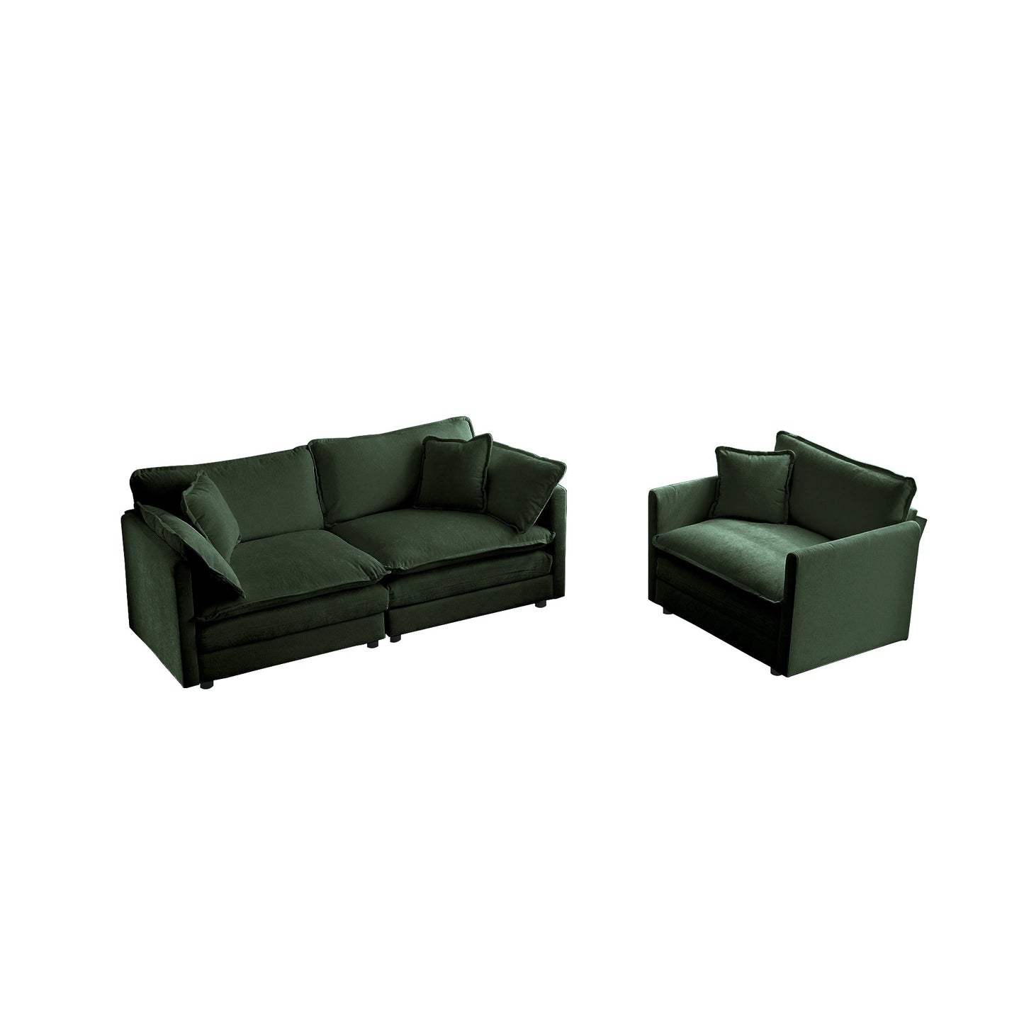 NEW 2 Seater Loveseat and Chair Set, 2 Piece Sofa & Chair Set, Loveseat and Accent Chair , 2-Piece Upholstered Chenille Sofa Living Room Couch Furniture(1+2 Seat ) ,Green Chenille