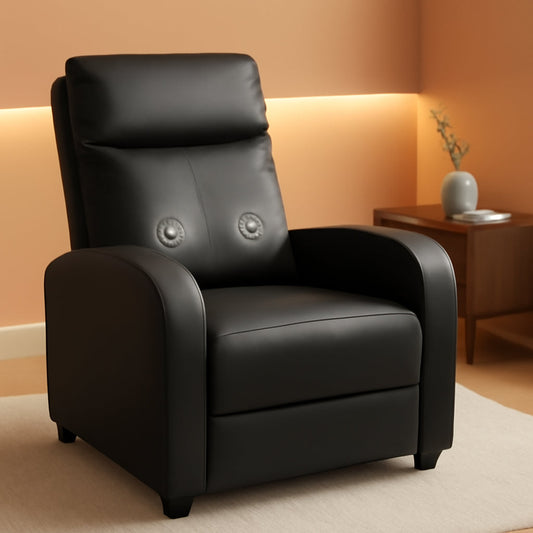 NEW Leather Recliner Chair With Lumbar Support, Black, 90 To 180 Degree Adjustable