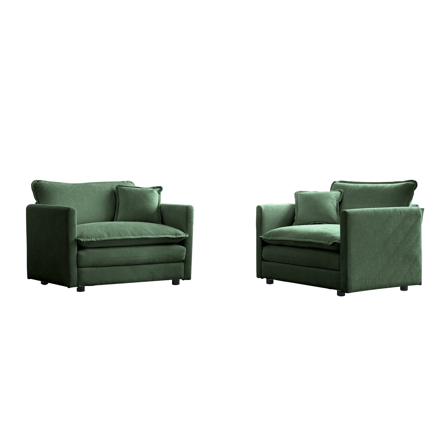 NEW Green Chenille 2pc High-end Chenille Upholstered Accent Side Arm Chairs with Toss Pillow